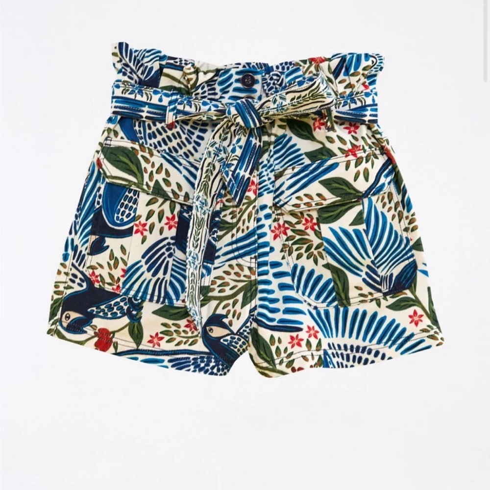 Farm Rio Macaw Flight Paperbag Short High Rise Belted - Women's Size Small - NWT